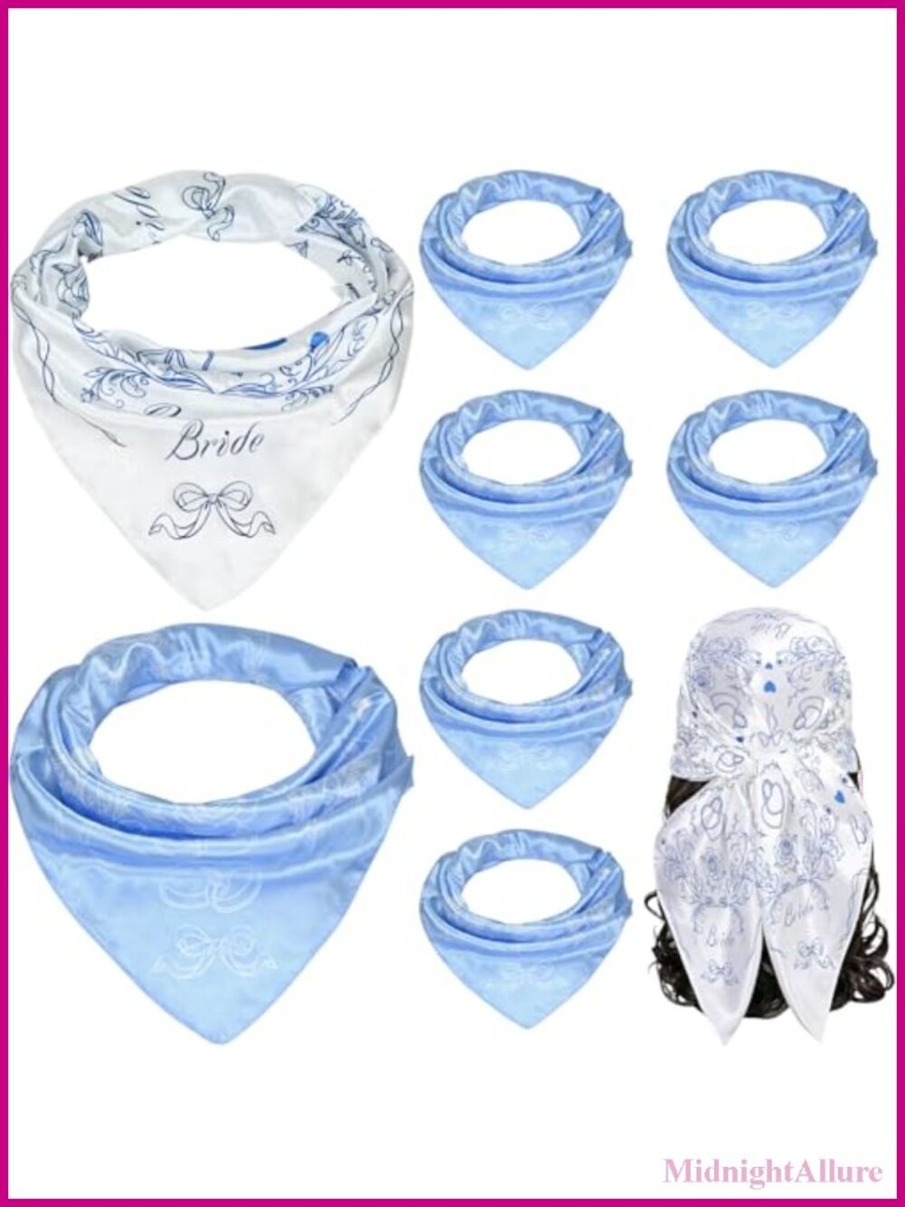 8 Pack Silk Satin Bride Bandanas 27x27 Wedding Bridal Shower Gift